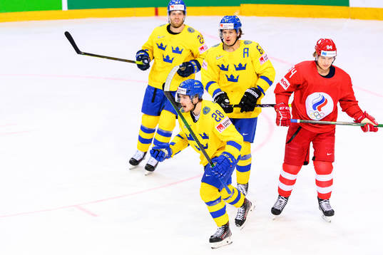 Jesper Frödén of Sweden celebrates the 0-1 goal