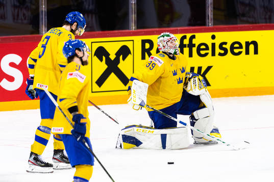Klas Dahlbeck, Adrian Kempe and goalkeeper Adam Reideborn
