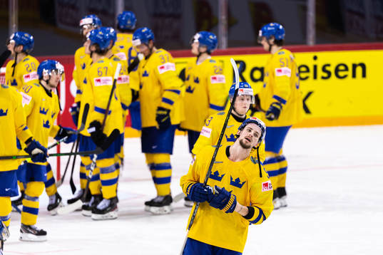 Adrian Kempe of Sweden looks dejected
