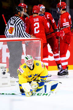 Goalkeeper Adam Reideborn of Sweden looks dejected