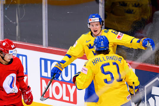Victor Olofsson of Sweden celebrates the 2-2 goal
