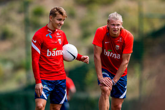 Martin Ødegaard and Erling Braut Haaland of the Norwegian
