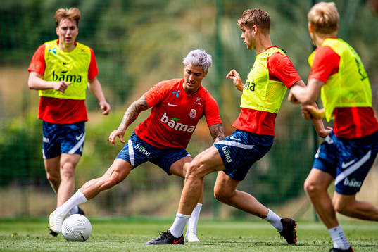 Mathias Normann and Kristoffer Ajer of the Norwegian