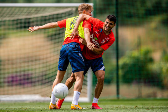 Martin Ødegaard and Mohamed Elyounoussi of the Norwegian