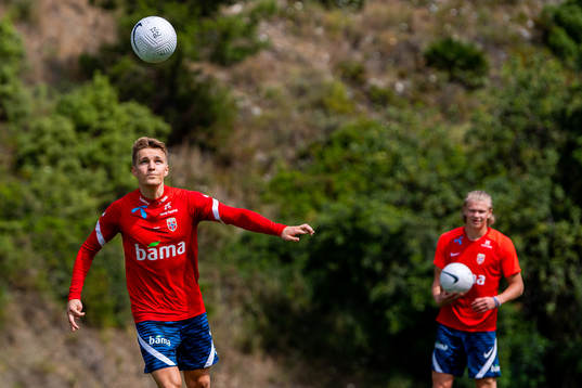 Martin Ødegaard and Erling Braut Haaland of the Norwegian