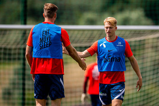 Alexander Sørloth and Andreas Hanche-Olsen of the