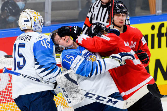 Anton Lundell of Finland and Brandon Hagel of Canada