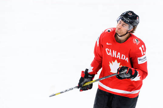 Gabriel Vilardi of Canada looks dejected