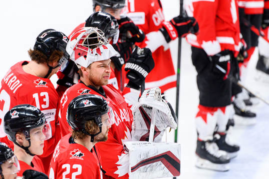 Goalkeeper Darcy kuemper of Canada looks dejected