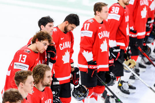 Gabriel Vilardi of Canada looks dejected