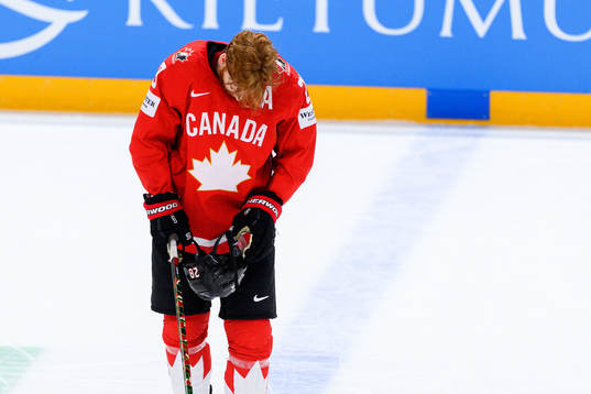 Connor Brown of Canada looks dejected