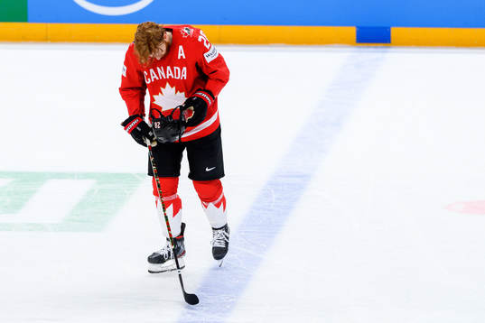 Connor Brown of Canada looks dejected