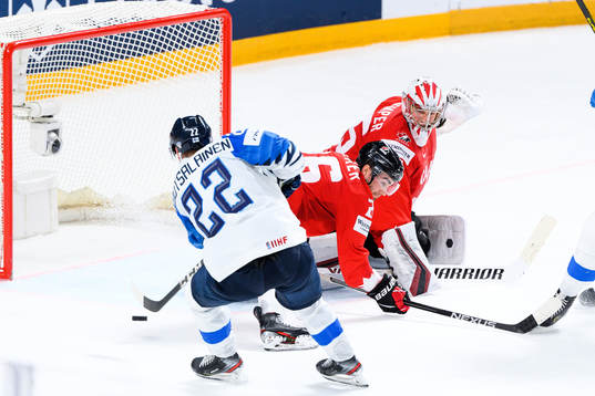 Arttu Ruotsalainen of Finland scores the 2-2 goa behind