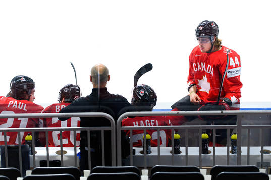 Maxime Comtois of Canada looks dejected