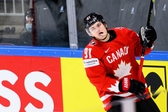 Cole Perfetti of Canada looks dejected