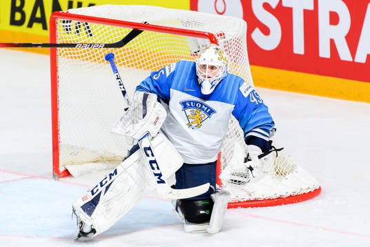 Goalkeeper Jussi Olkinuora of Finland