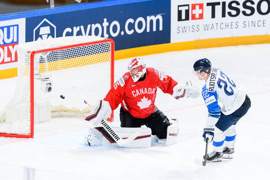 Arttu Ruotsalainen of Finland scores a shootout goal behind