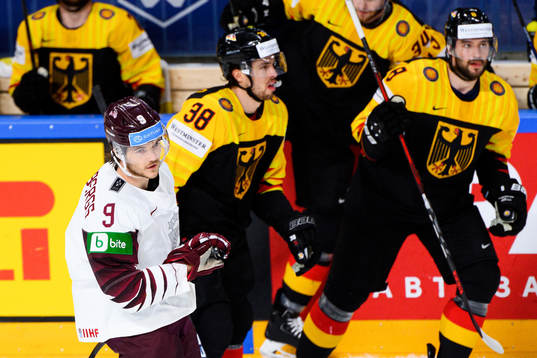 Renars Krastenbers of Latvia looks dejected