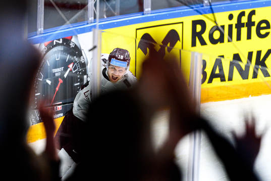 Rodrigo Abols of Latvia celebrates the 2-1 goal