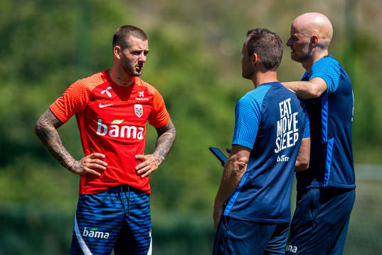 Aron Dønnum of the Norwegian national football team talks