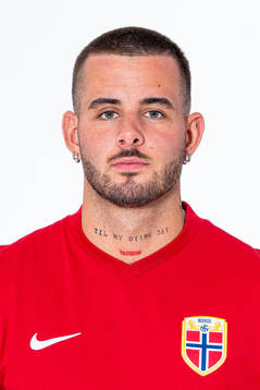 Aron Dønnum of the Norwegian national football team poses