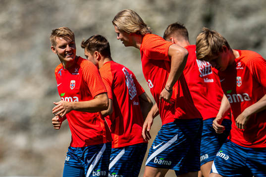 Martin Ødegaard and Erling Braut Haaland of the Norwegian