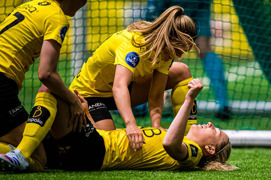 Sophie Roman Haug of LSK Kvinner celebrates