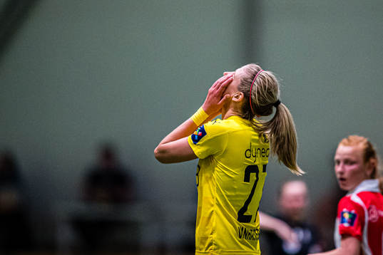 Justine Vanhaevermaet of LSK Kvinner reacts