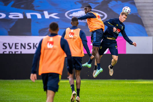 Ken Sema and Emil Krafth  of the Swedish national football