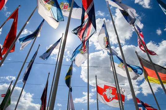 The Belarusian opposition's flag among the flags of the