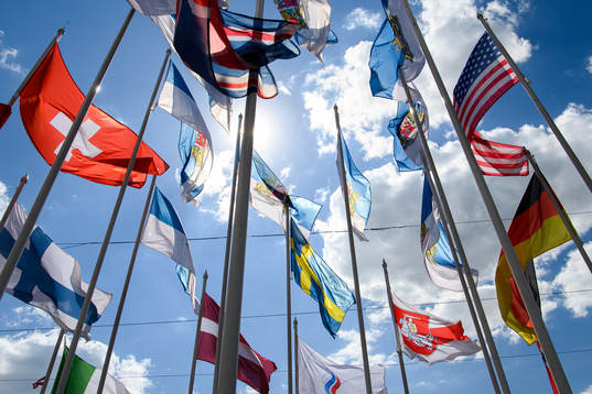 The Belarusian opposition's flag among the flags of the
