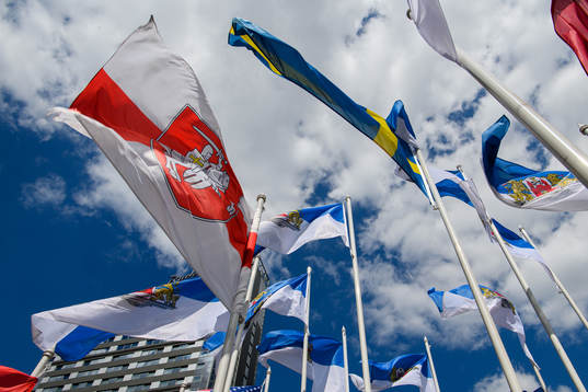 The Belarusian opposition's flag among the flags of the