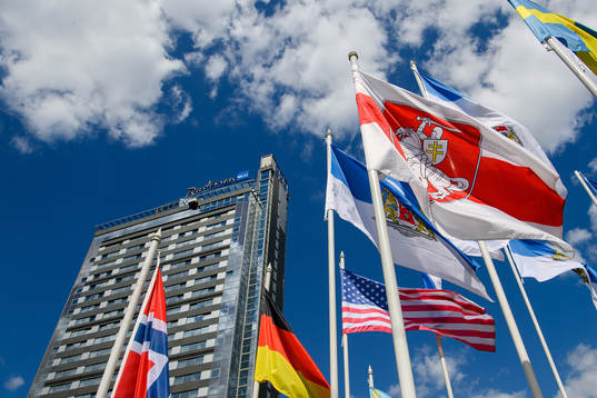The Belarusian opposition's flag among the flags of the