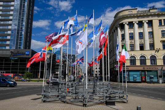 The Belarusian opposition's flag among the flags of the