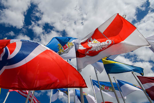 The Belarusian opposition's flag among the flags of the