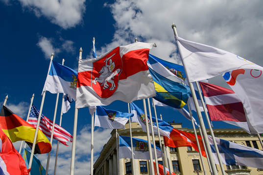 The Belarusian opposition's flag among the flags of the