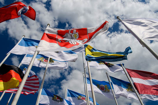 The Belarusian opposition's flag among the flags of the