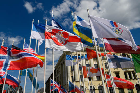 The Belarusian opposition's flag among the flags of the
