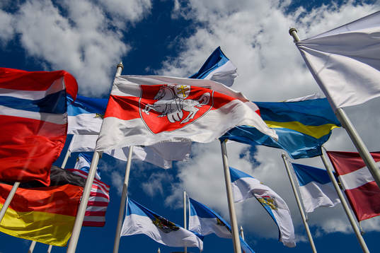 The Belarusian opposition's flag among the flags of the