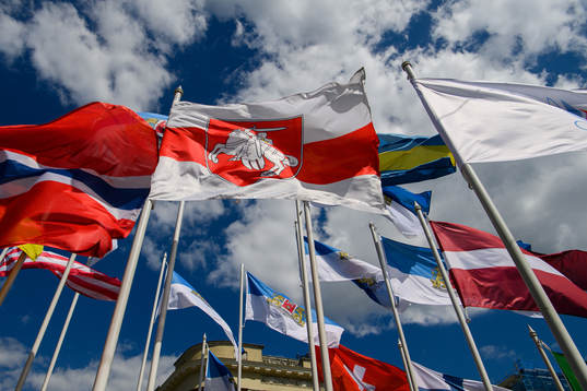 The Belarusian opposition's flag among the flags of the