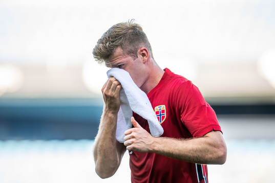 Alexander Sørloth of Norway in pain