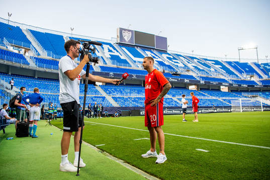 Aron Dønnum of Norway is being interviewed by Terje Skeie,