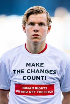Jens Petter Hauge of Norway wearing a t-shirt with the
