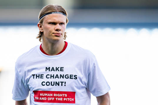 Erling Braut Haaland of Norway wearing a t-shirt with the