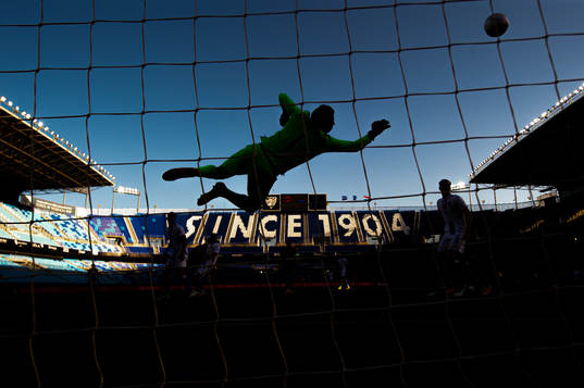 The silhouette of goalkeeper Anthony Moris of Luxembourg