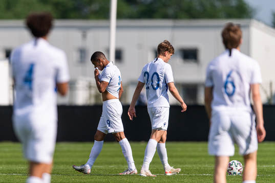 Anthony Olusanya of Finland looks dejected