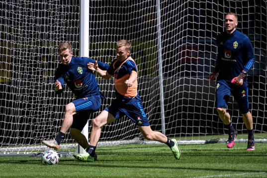 Emil Krafth, Sebastian Larsson and goalkeeper Robin Olsen