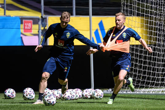 Emil Krafth and Sebastian Larsson of the Swedish national