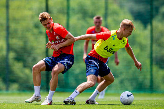 Julian Ryerson and Andreas Hanche-Olsen of the Norwegian