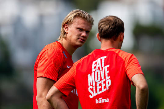 Erling Braut Haaland and Fredrik Aursnes of the Norwegian